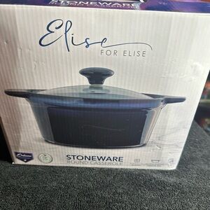 Elise Blue Stoneware Round Casserole